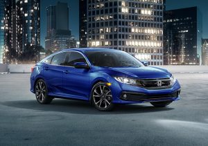 A blue 2019 honda civic sedan